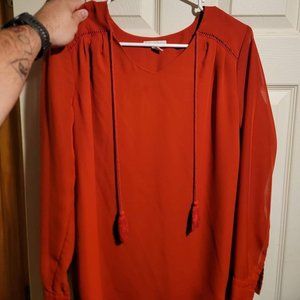 Burnt Orange Long-Sleeve Blouse (XS)